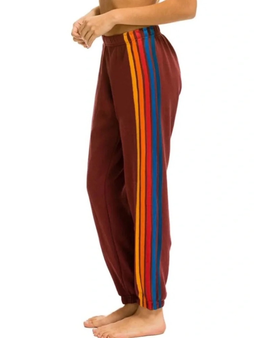 Aviator Nation Maroon Track Pants Rainbow 5 Stripe Size Small Women’s
